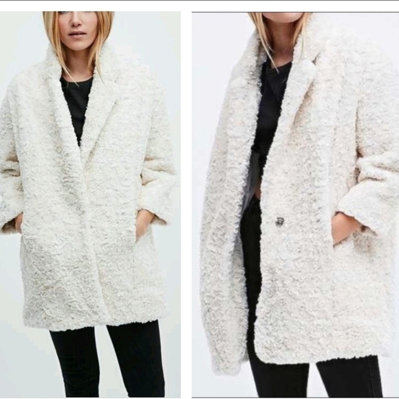 Urban Outfitters Silence + Noise Ivory Faux Fur Fuzzy Cocoon Coat Size XS - Picture 1 of 15